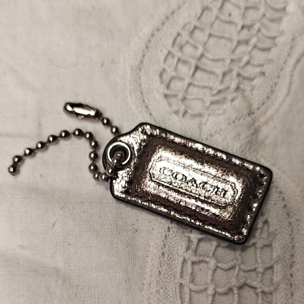 Coach Metallic Silver Tag Keychain